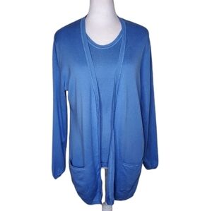 J Jill Periwinkle Blue Cardigan Sweater and Matching Tank Top Set Sz Medium